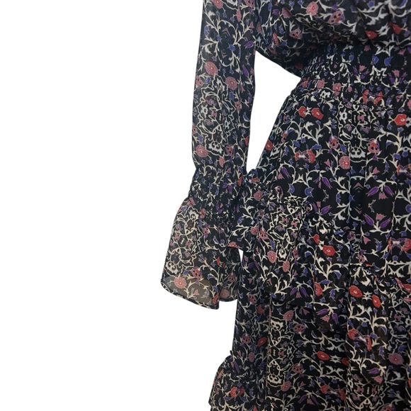 Misa Raina asymmetrical midi dress size XS mixed ditsy floral ruffle mock neck - Picture 5 of 13